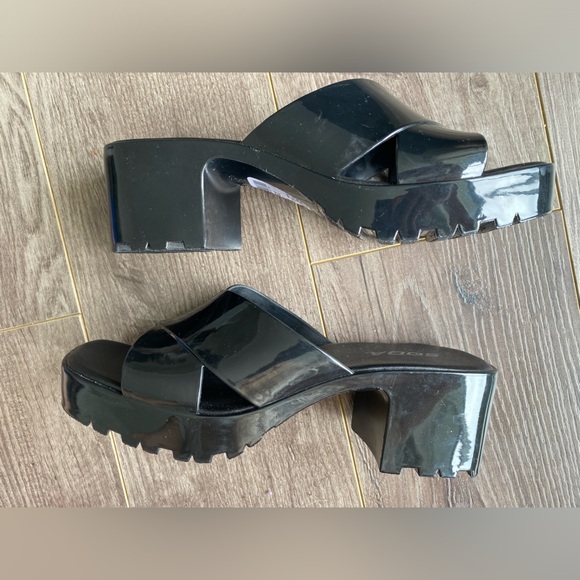 Soda black patent chunky slide on jelly platform sandal heels - Picture 3 of 13